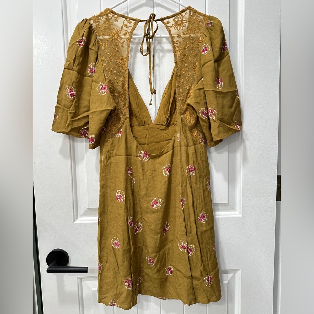 Free People Mockingbird Floral Mustard Mini Dress - Picture 9 of 13